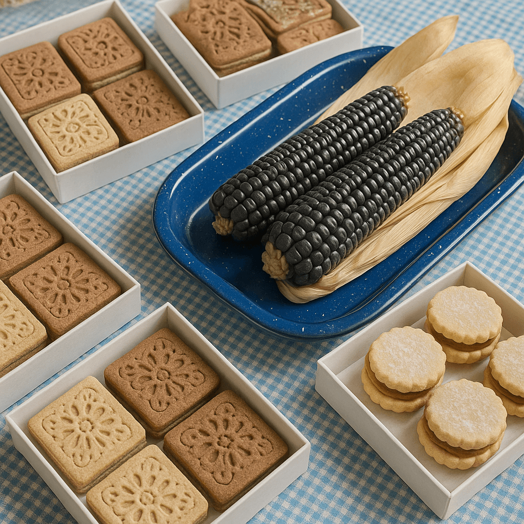 Maíz azul y galletas de Azulejos del Maíz